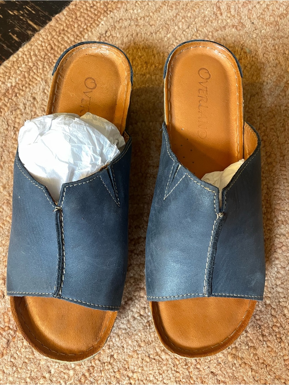 Overland Navy Leather Wedge Slide Sandals - Women's - Picture 4 of 4